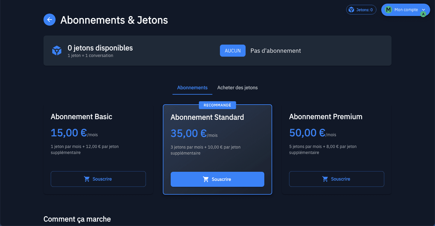 Tao IA - Achat de jetons